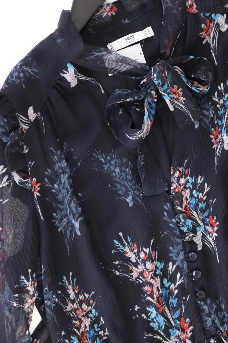 Mango Chiffonkleid Gr. M mit Blumenmuster Langarm blau aus Polyester