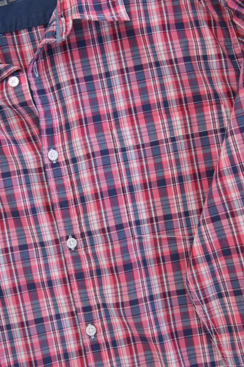 Esprit Karohemd für Herren Gr. XXL kariert Langarm pink aus Baumwolle