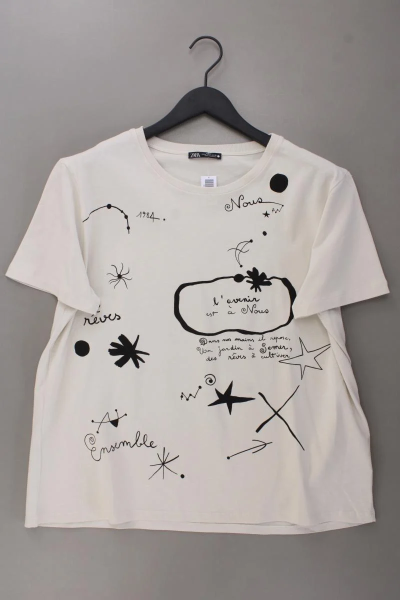 Zara Printshirt Gr. XL neuwertig Kurzarm creme aus Baumwolle