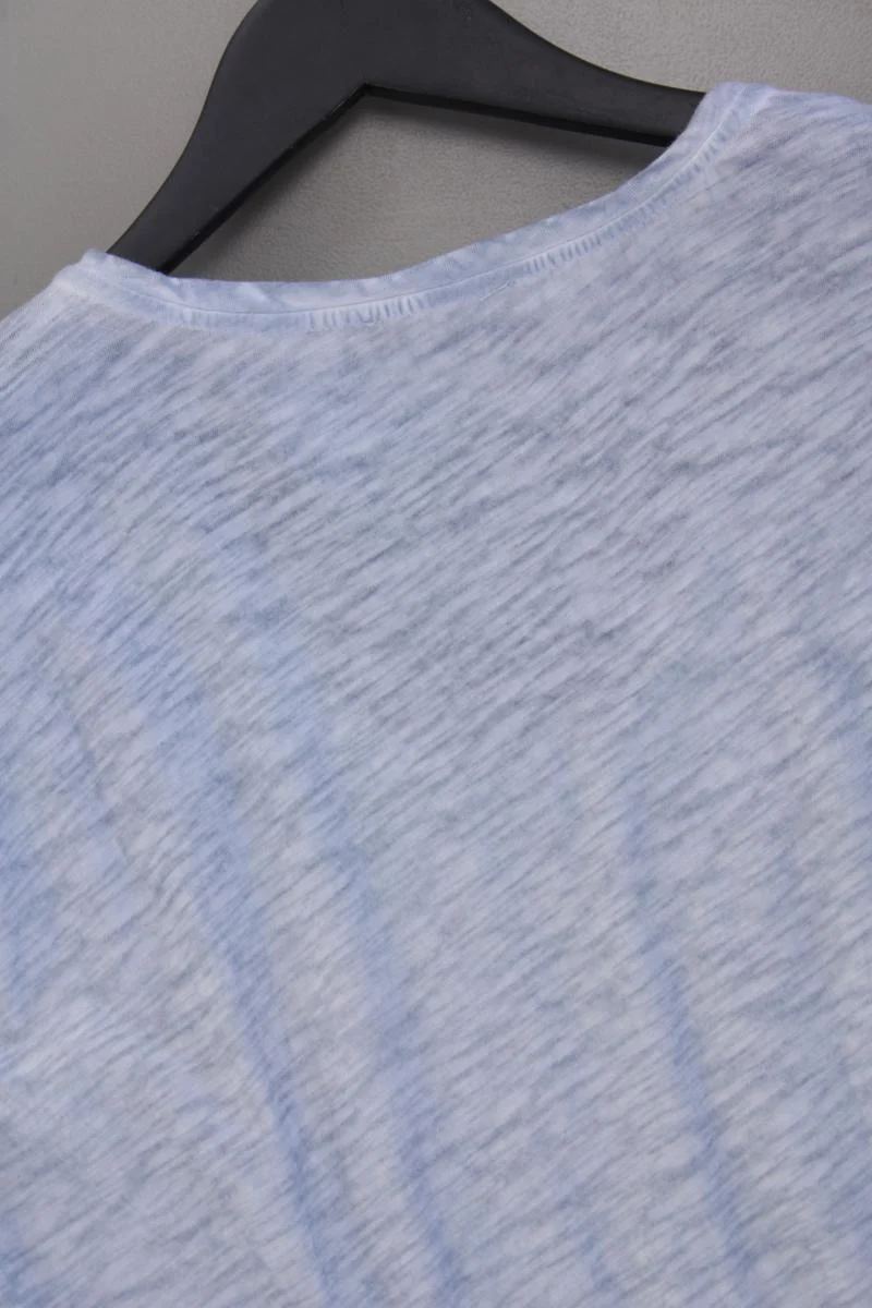 Biba Shirt mit V-Ausschnitt Gr. L Kurzarm mit Pailletten blau aus Baumwolle