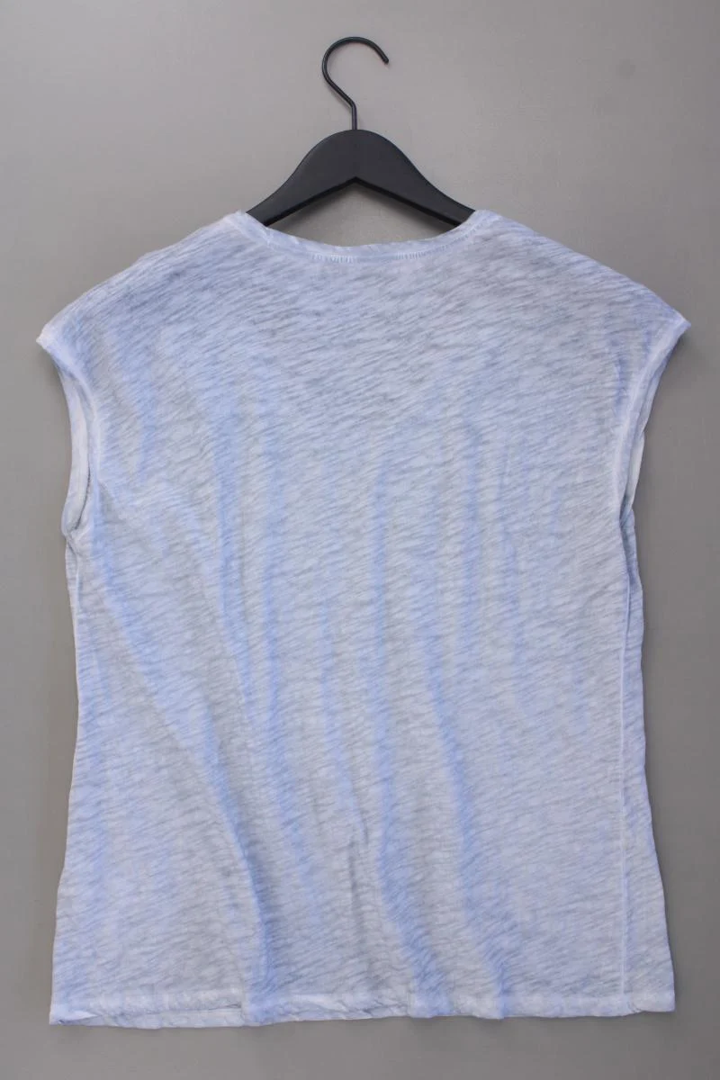 Biba Shirt mit V-Ausschnitt Gr. L Kurzarm mit Pailletten blau aus Baumwolle
