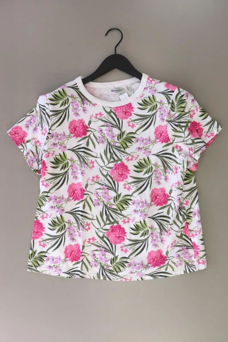 Old Navy Printshirt Gr. XL mit Blumenmuster Kurzarm pink aus Baumwolle