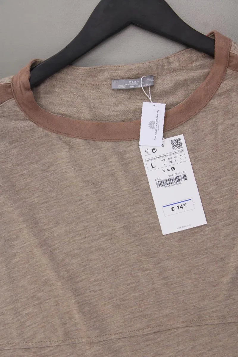 Zara T-Shirt Gr. L neu mit Etikett Kurzarm braun aus Polyester