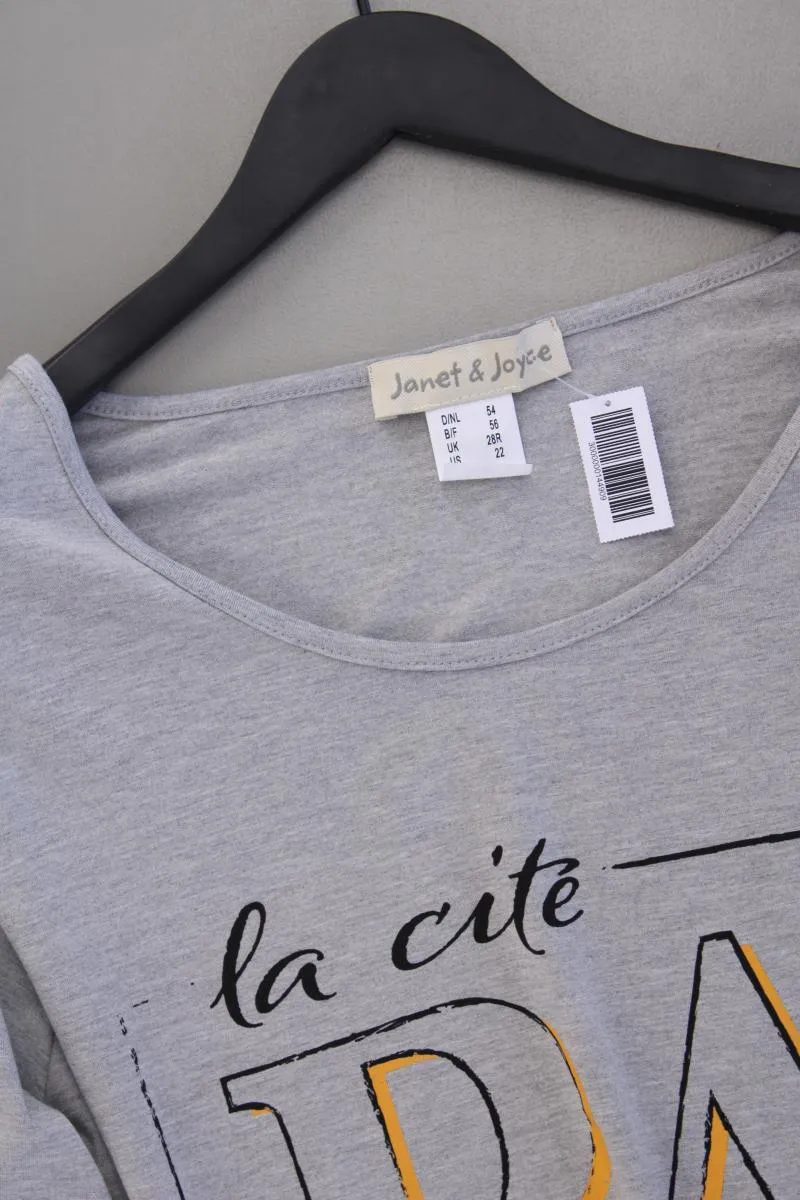Janet & Joyce Printshirt Gr. 54 neuwertig Langarm grau aus Viskose