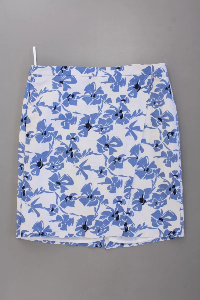 More&More Bleistiftrock Gr. 38 mit Blumenmuster blau aus Baumwolle