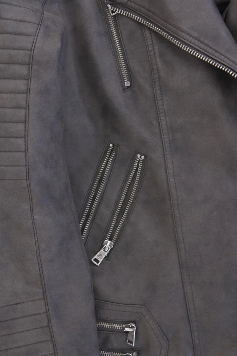 MARIKOO Kunstlederjacke Gr. M neuwertig grau aus Polyurethan