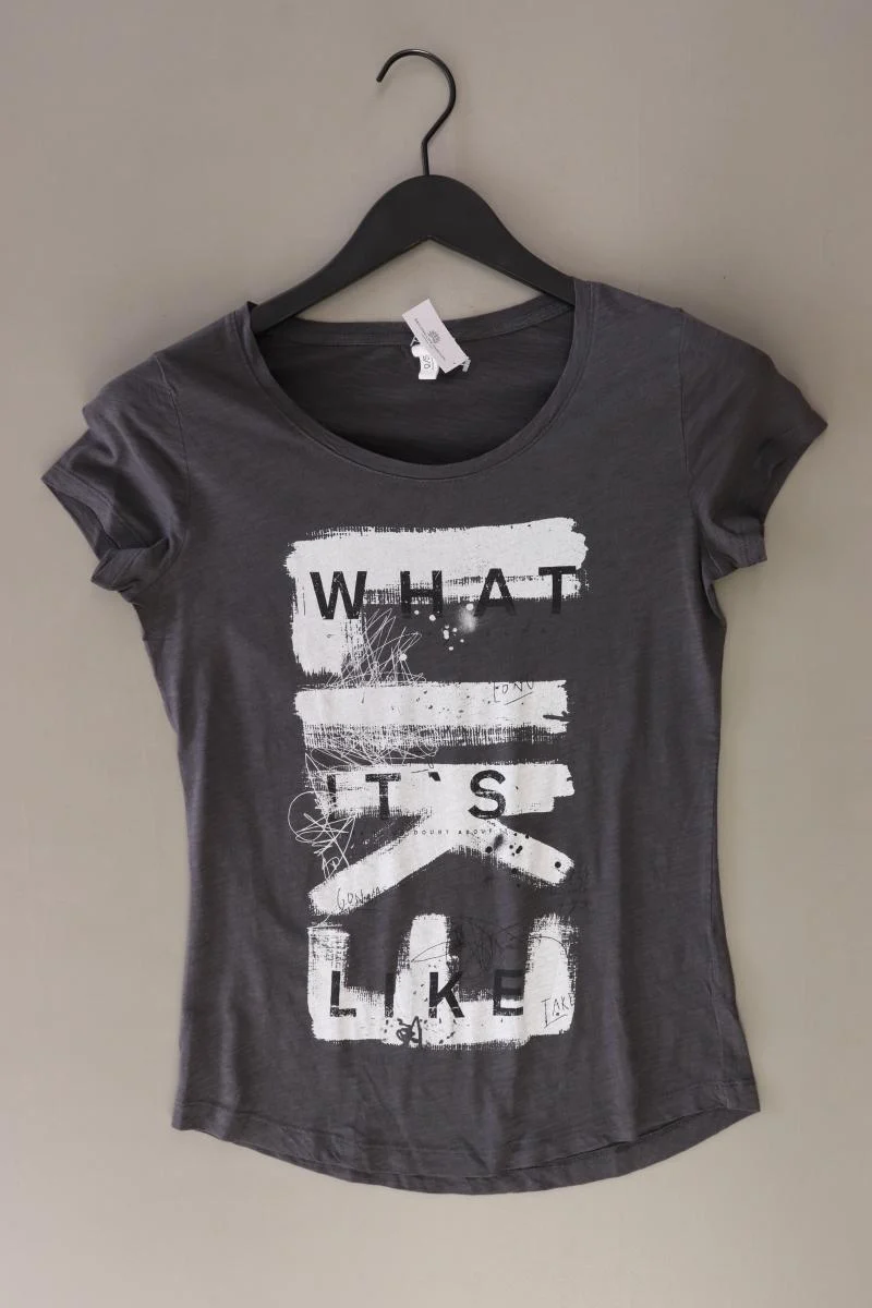 QS by s.Oliver Printshirt Gr. XS Kurzarm grau aus Baumwolle