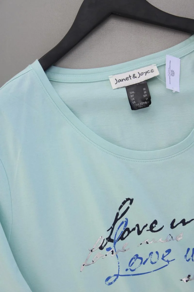 Janet & Joyce Printshirt Gr. 56 neuwertig Kurzarm blau aus Baumwolle