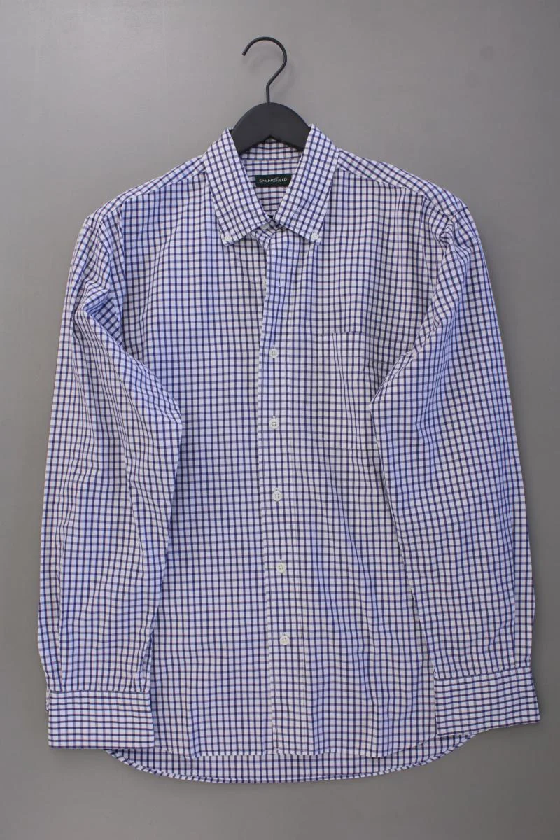 Springfield Langarmhemd für Herren Gr. L geometrisches Muster blau aus Baumwolle