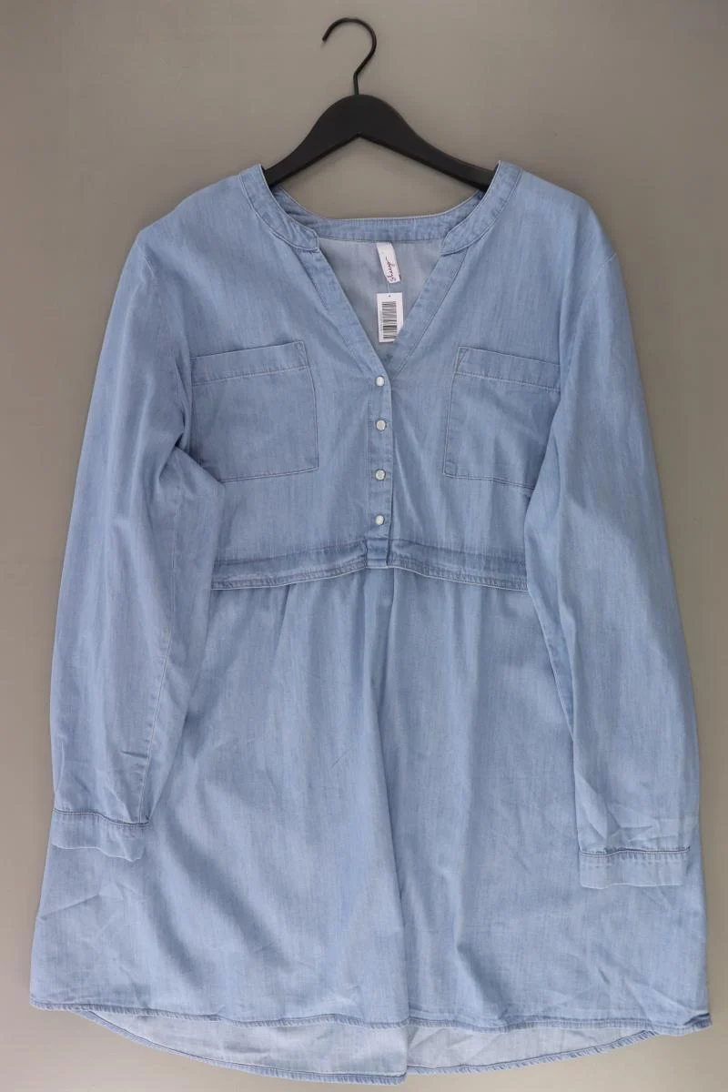 sheego Langarmkleid Gr. 50 blau aus Baumwolle