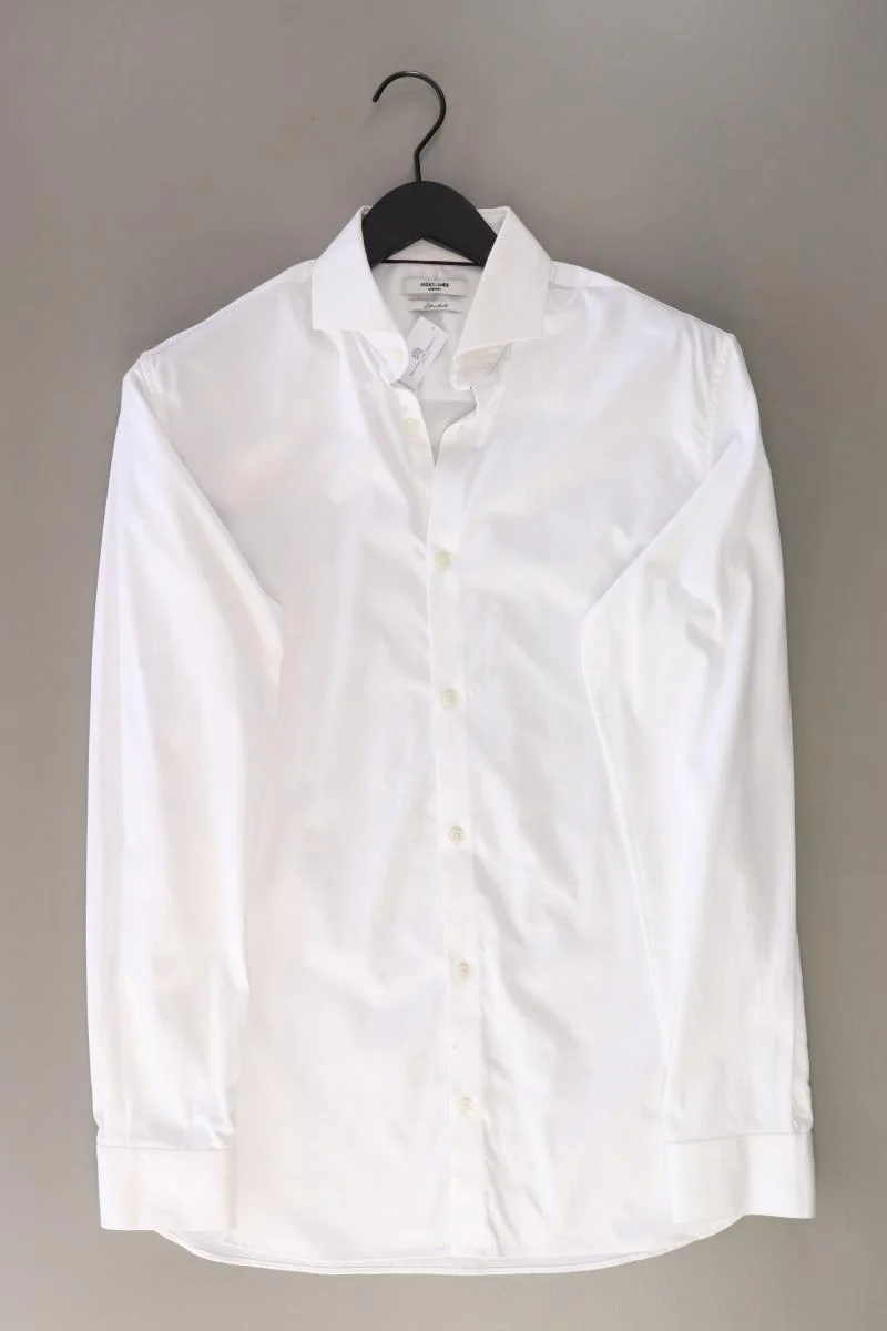 Jack & Jones Langarmhemd für Herren Gr. M weiß aus Baumwolle