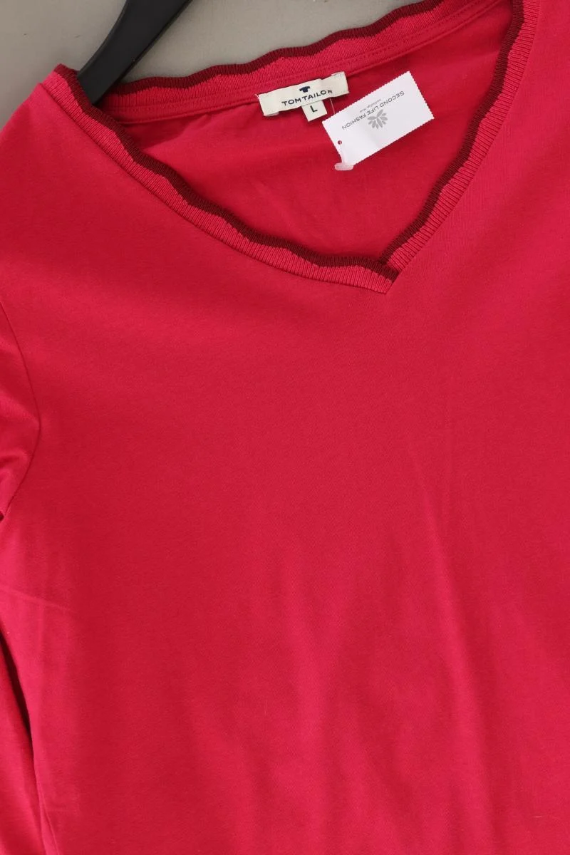 Tom Tailor Shirt mit V-Ausschnitt Gr. L Langarm rot aus Baumwolle