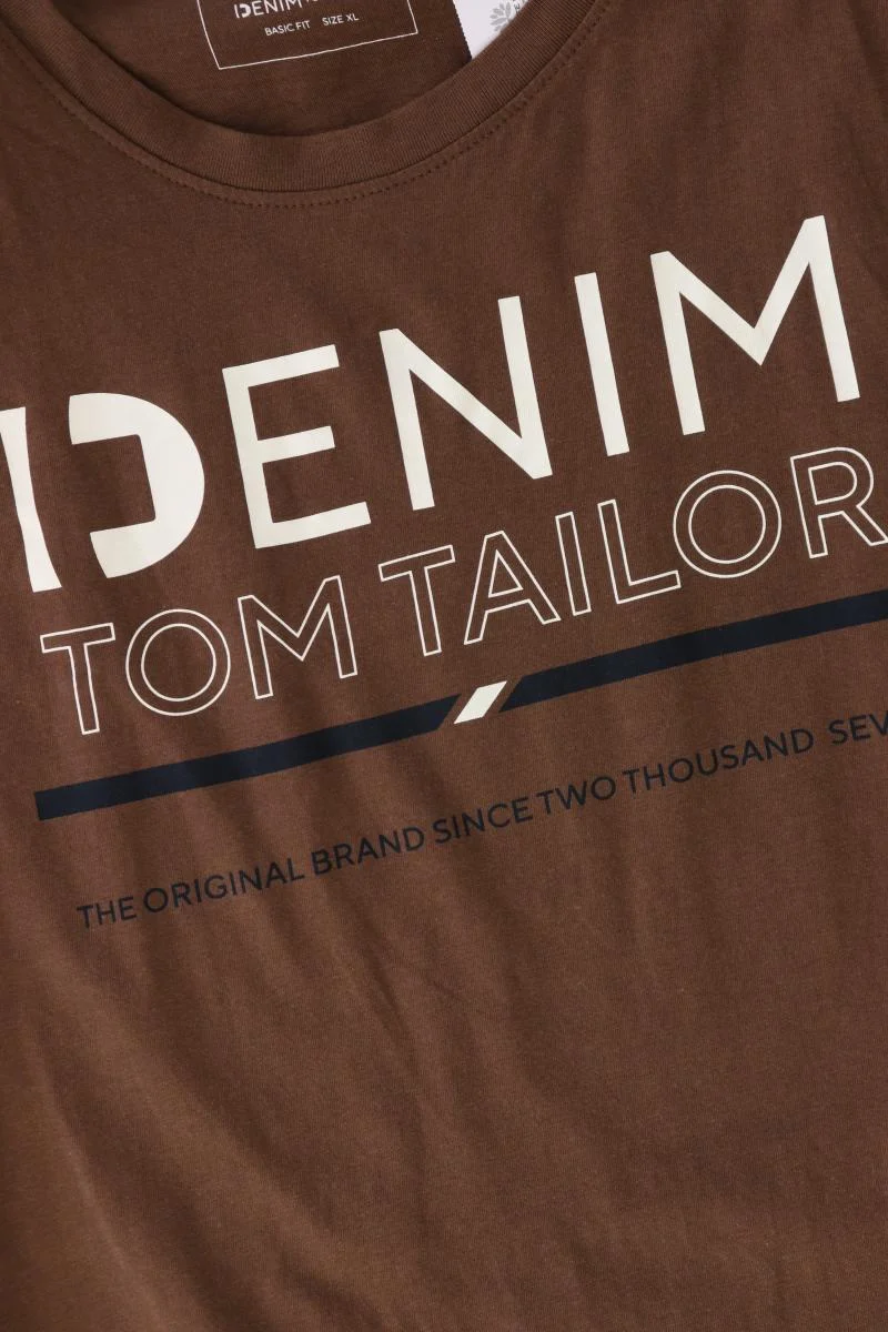 Tom Tailor (Denim) Printshirt für Herren Gr. XL Kurzarm braun aus Baumwolle