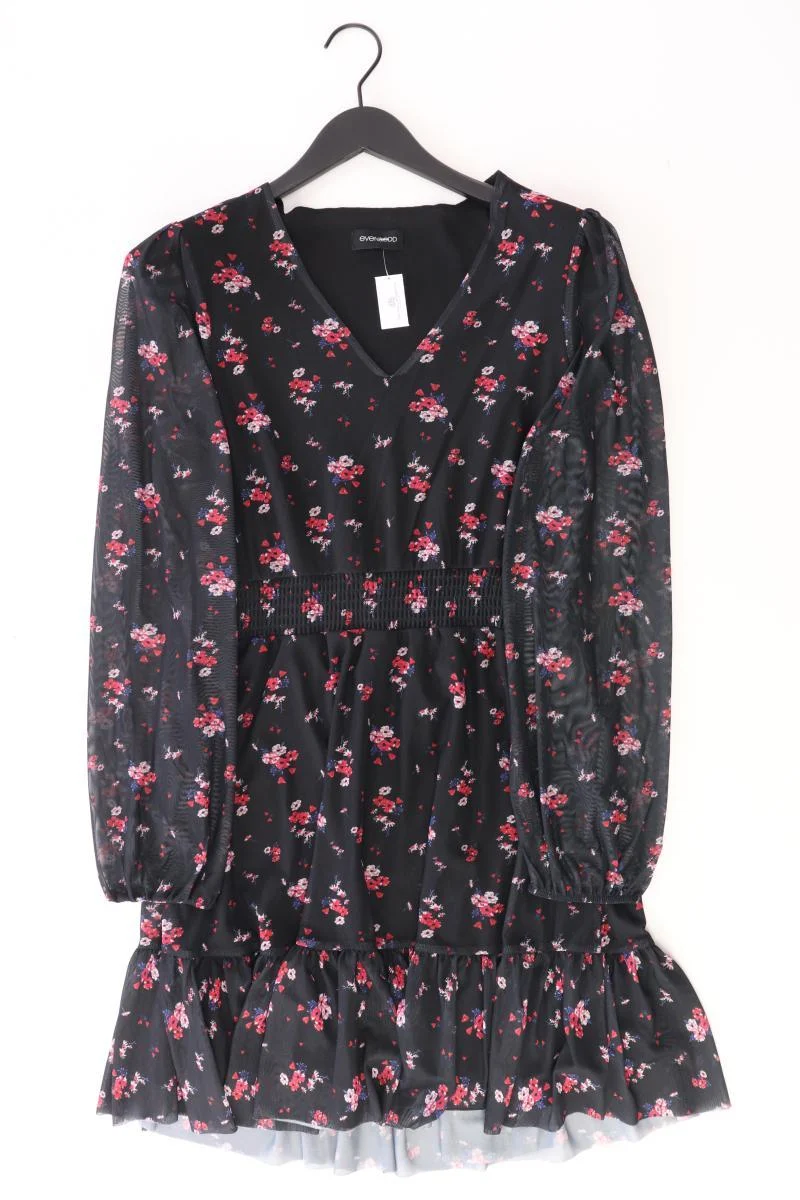 Even & Odd Chiffonkleid Gr. M mit Blumenmuster Langarm schwarz aus Polyester