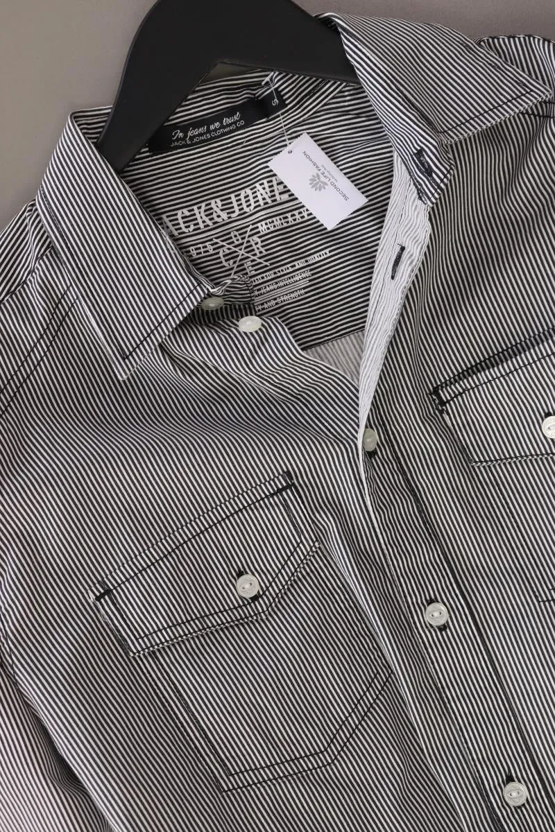 Jack & Jones Langarmhemd für Herren Gr. S gestreift grau aus Baumwolle
