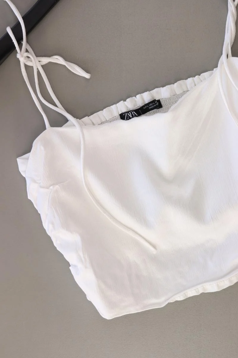 Zara Crop Top Gr. L weiß aus Polyester