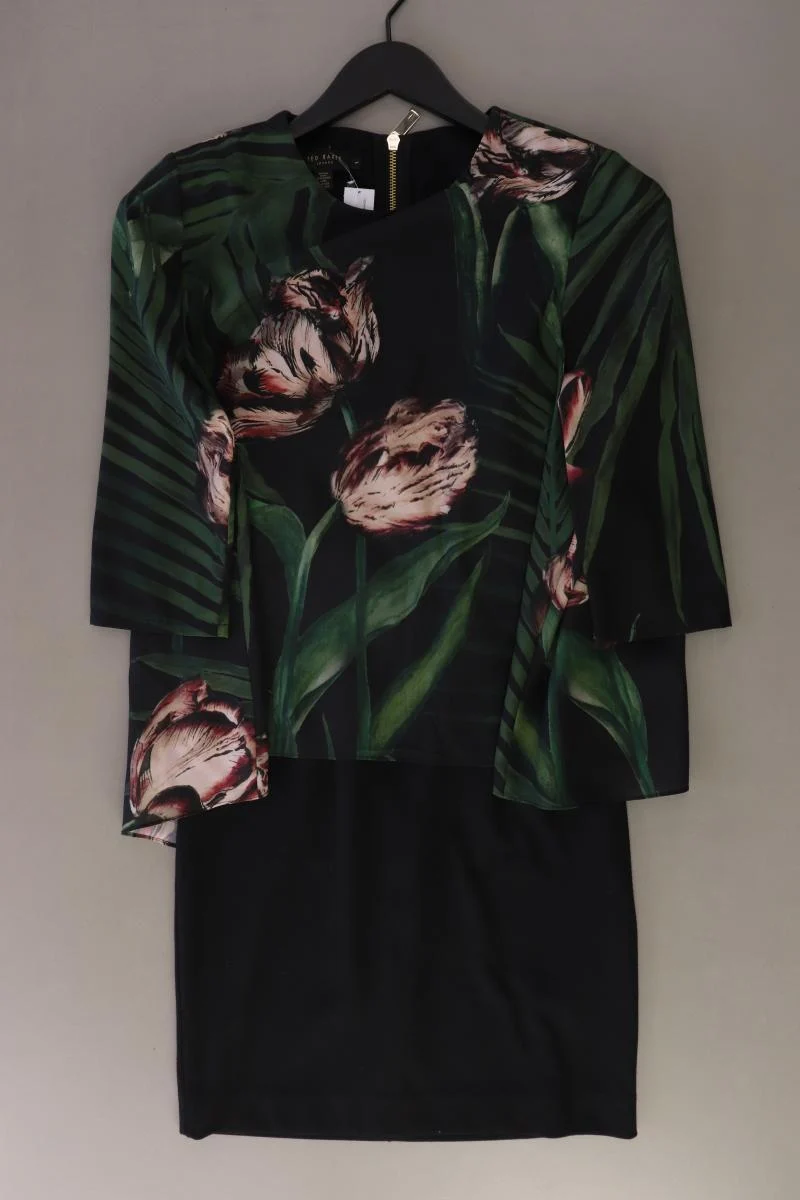 Ted Baker Midikleid Gr. XS mit Blumenmuster 3/4 Ärmel grün aus Polyester