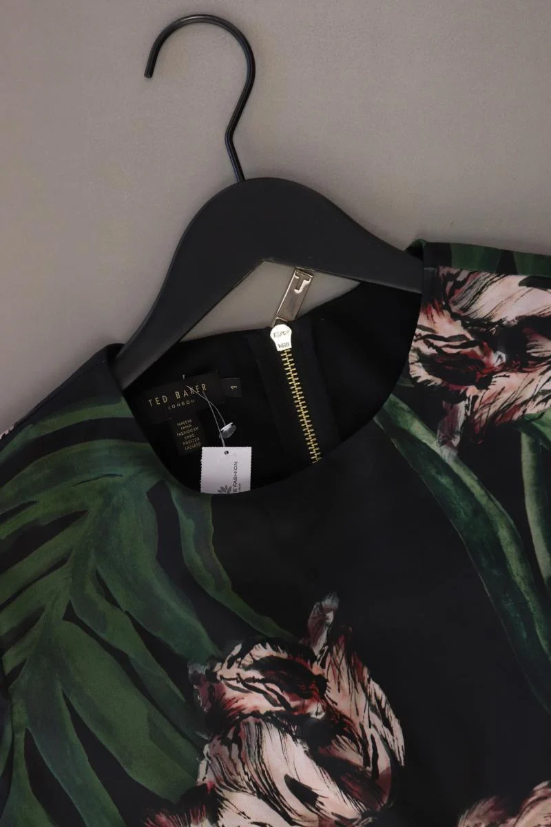 Ted Baker Midikleid Gr. XS mit Blumenmuster 3/4 Ärmel grün aus Polyester