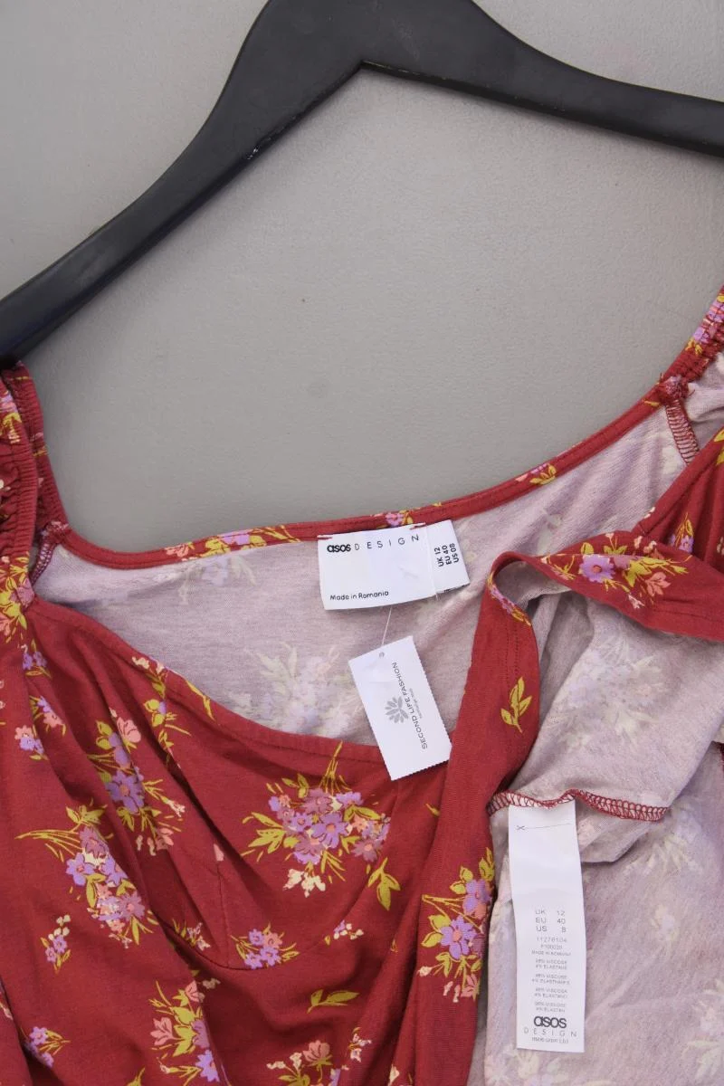 Asos Jerseykleid Gr. 40 mit Blumenmuster Langarm mit Carmen-Ausschnitt rosa