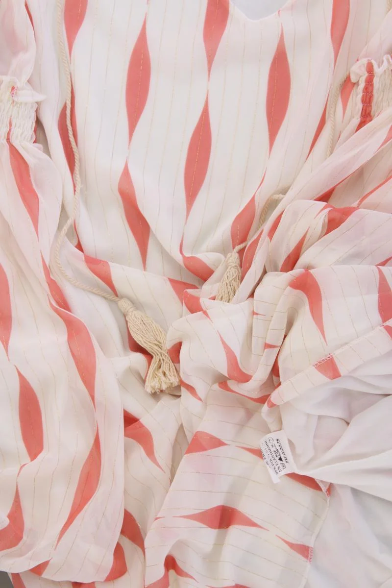 Langarmkleid Gr. OneSize gestreift neuwertig creme aus Polyester
