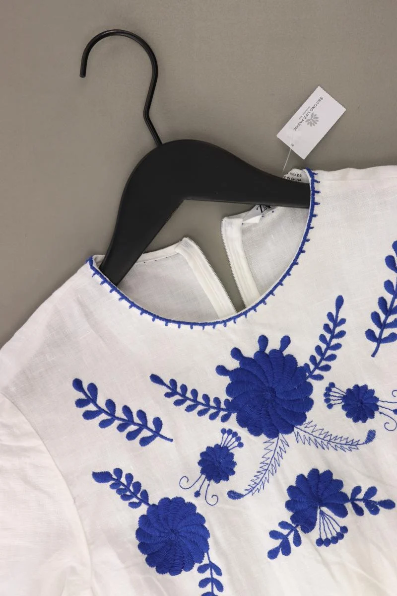 Zara Kurzarmkleid Gr. XS weiß aus Leinen