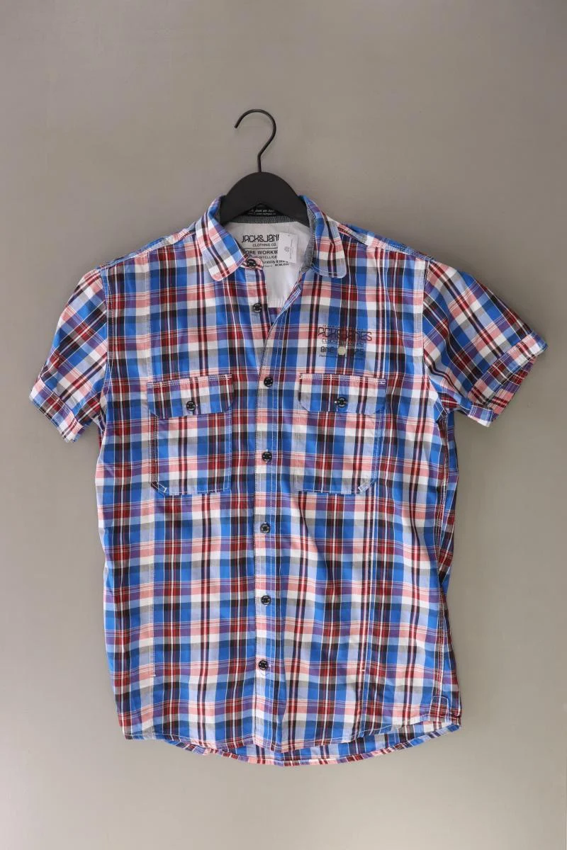 Jack & Jones Karohemd für Herren Gr. S kariert Kurzarm blau aus Baumwolle