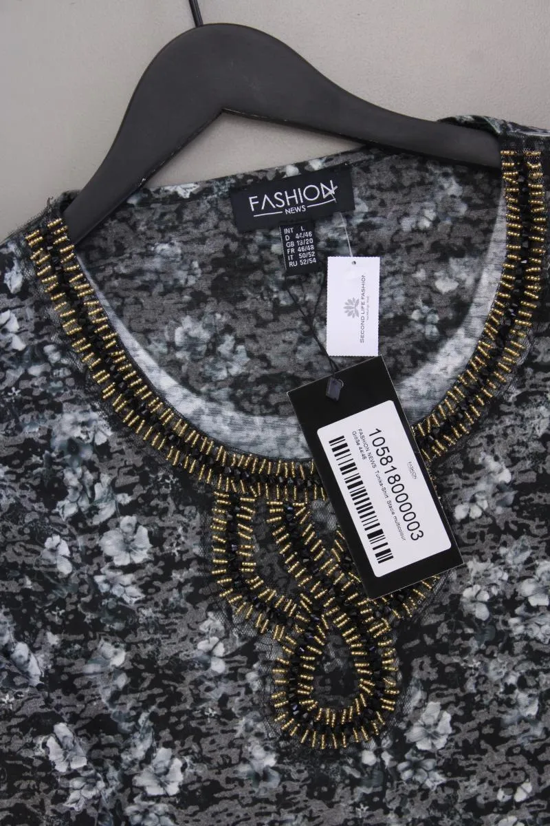 Fashio News Langarmshirt Gr. 44/46 mit Blumenmuster neu mit Etikett grau