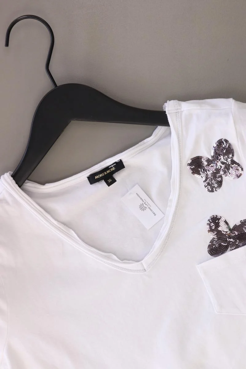 More&More Shirt mit V-Ausschnitt Gr. 36 Kurzarm mit Pailletten weiß