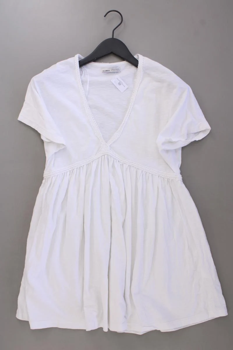 Pull&Bear Longshirt Gr. XS Kurzarm weiß aus Baumwolle