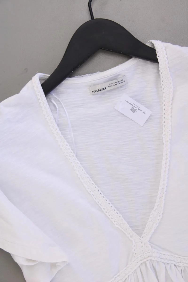 Pull&Bear Longshirt Gr. XS Kurzarm weiß aus Baumwolle