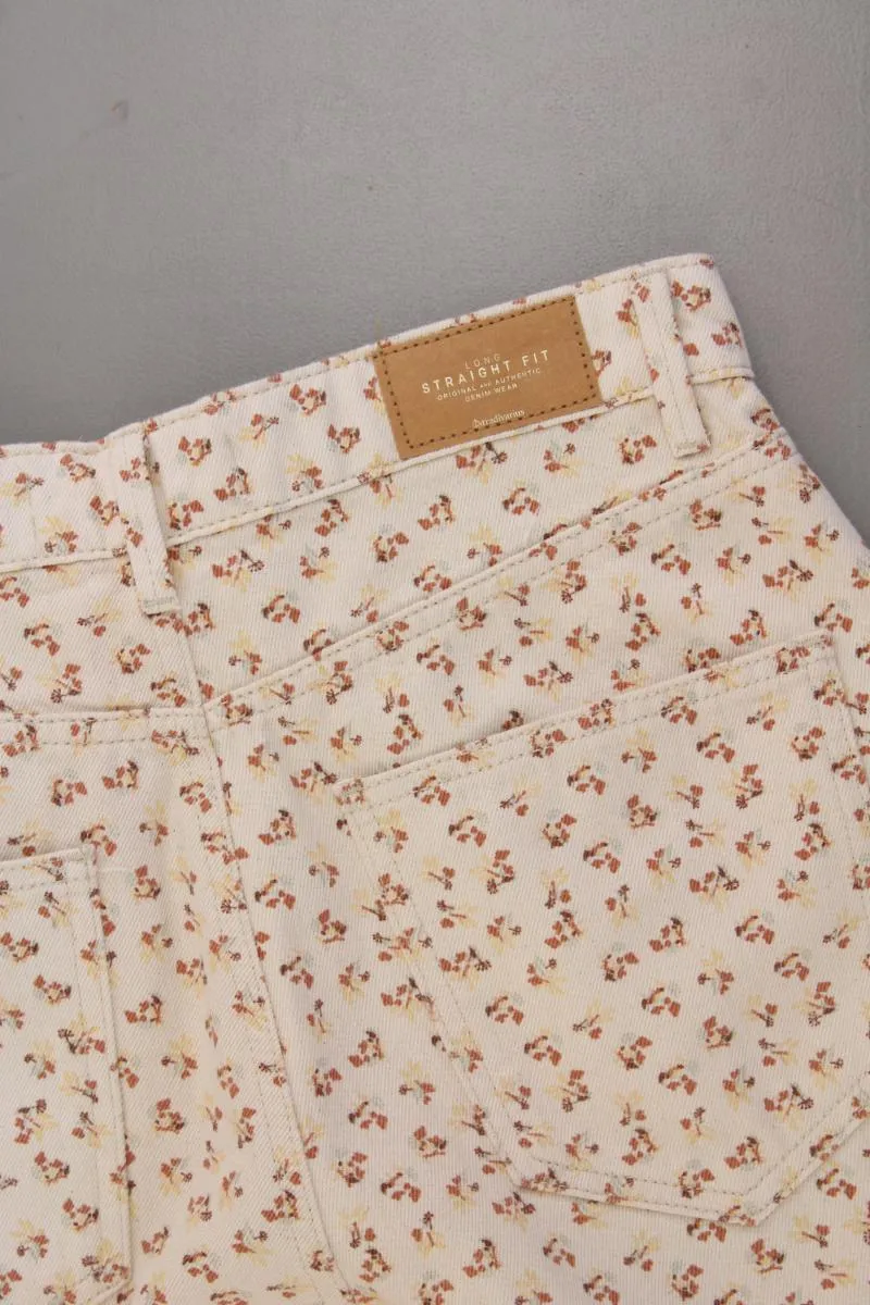 Stradivarius Five-Pocket-Hose Gr. 38 mit Blumenmuster creme