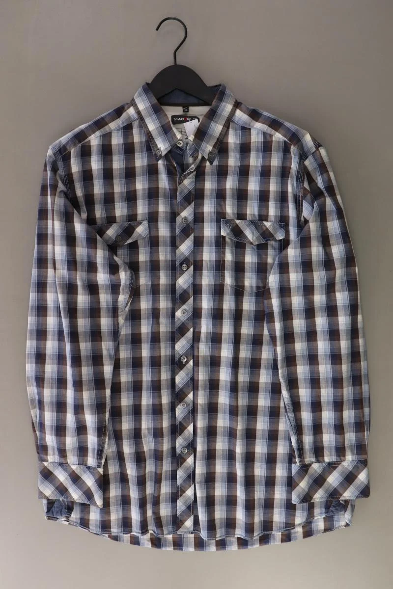 MARVELIS Karohemd für Herren Gr. XL kariert Langarm blau aus Baumwolle
