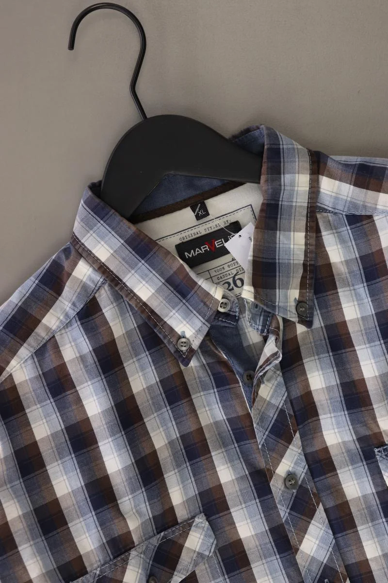 MARVELIS Karohemd für Herren Gr. XL kariert Langarm blau aus Baumwolle