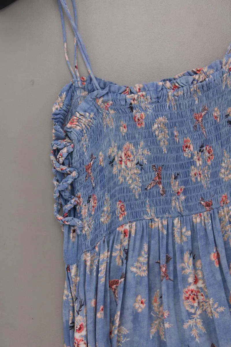 edc by Esprit Stretchkleid Gr. 36 mit Blumenmuster Träger blau aus Modal