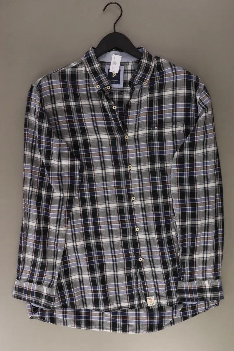 Pierre Cardin Karohemd für Herren Gr. XL kariert Langarm blau aus Baumwolle