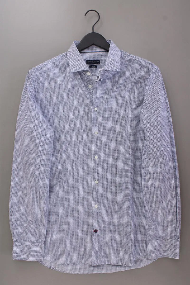 Tommy Hilfiger Langarmhemd für Herren Gr. Hemdgröße 44 geometrisches Muster blau