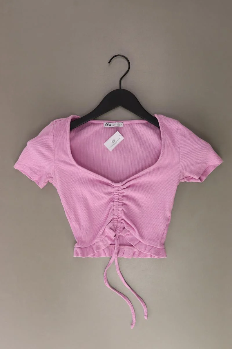 Zara Cropped Shirt Gr. S Kurzarm rosa aus Baumwolle