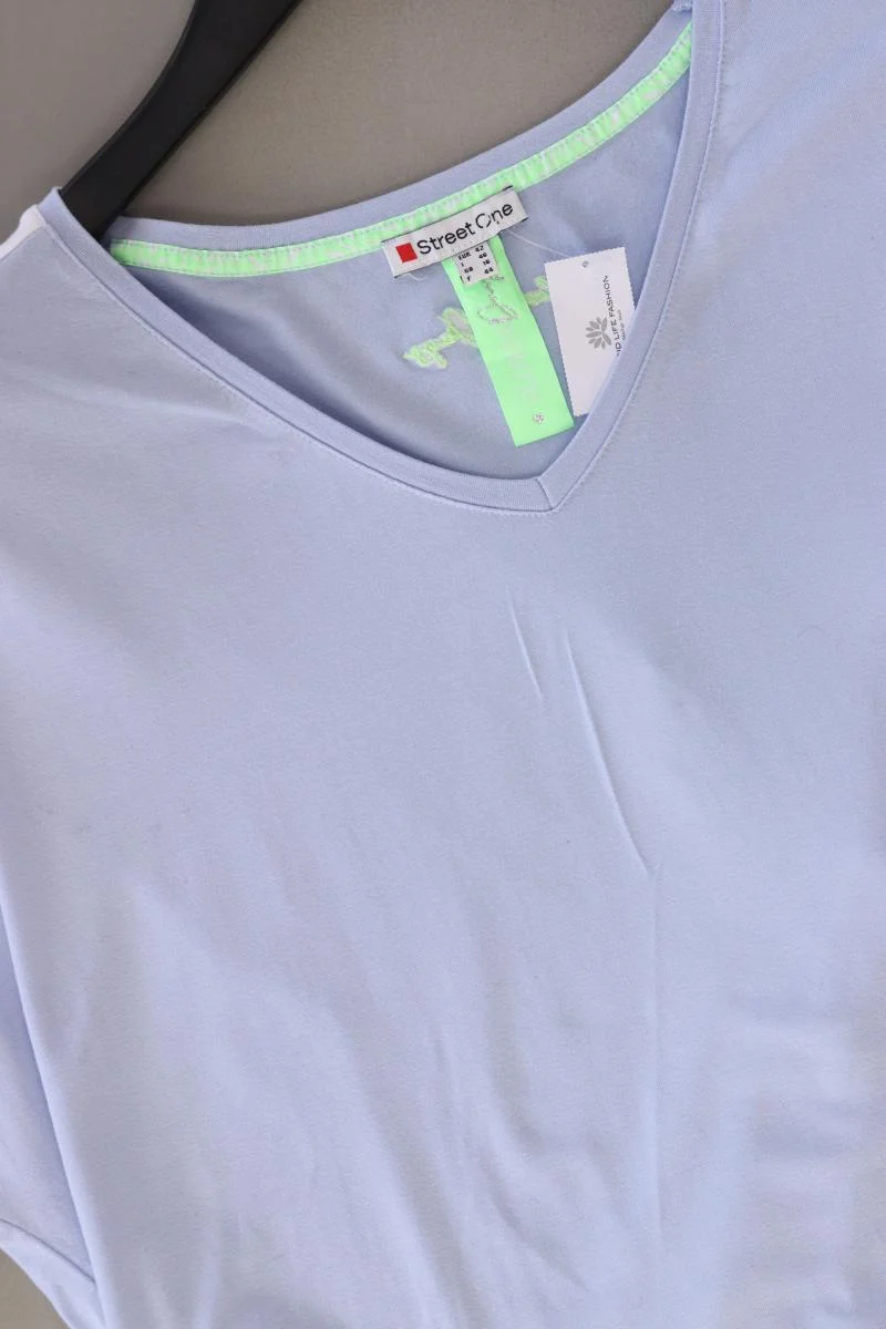 Street One Shirt mit V-Ausschnitt Gr. 42 Kurzarm blau aus Viskose