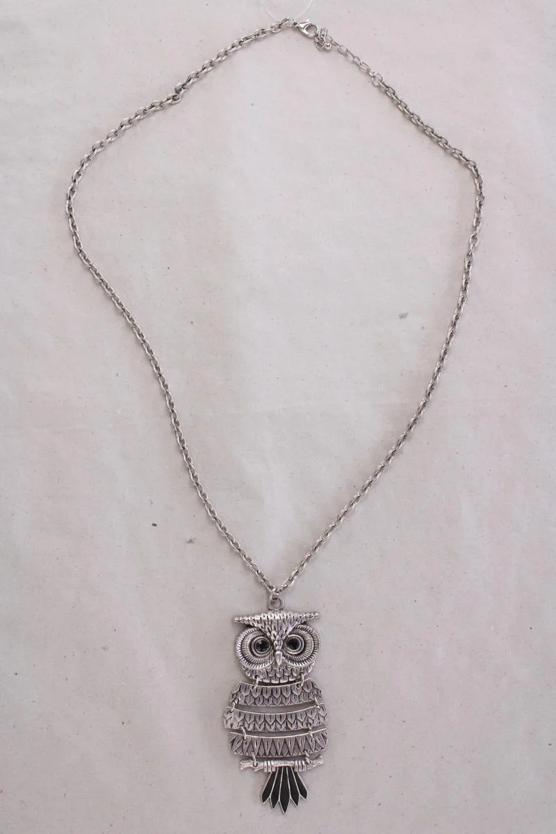 Lange Kette mit Eulenanhänger silber