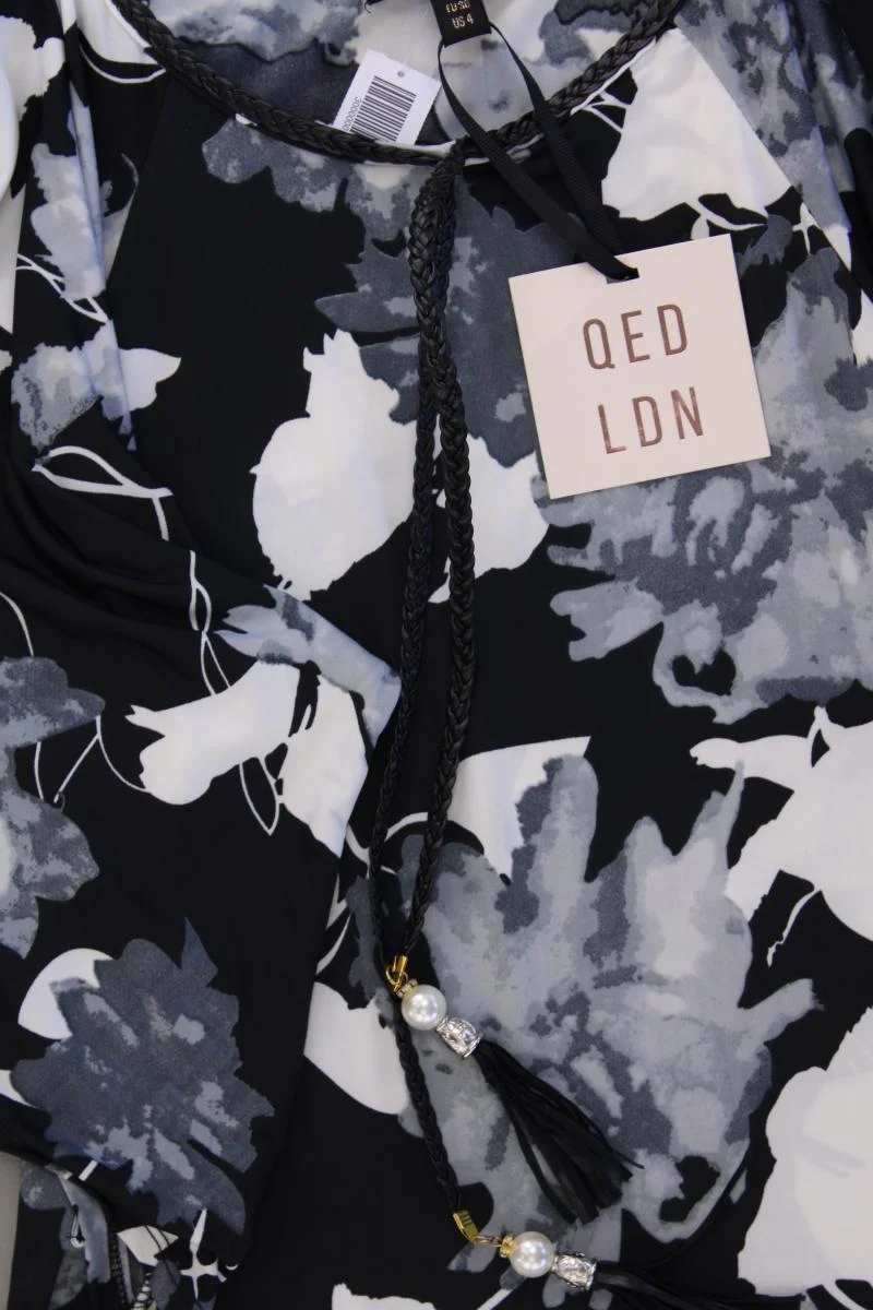 QED LONDON Midikleid Gr. 36 mit Blumenmuster neu mit Etikett 3/4 Ärmel grau
