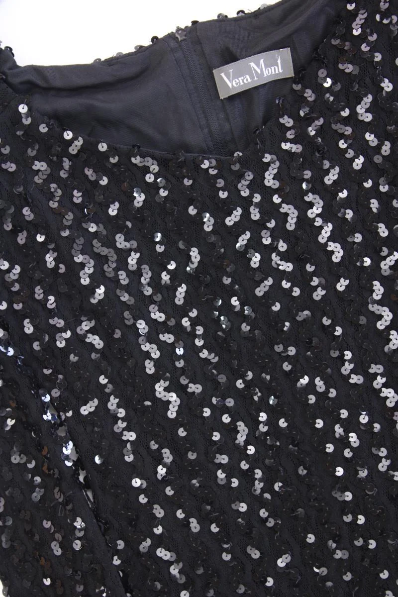 Vera Mont Abendkleid Gr. 38 Langarm mit Pailletten schwarz aus Polyamid