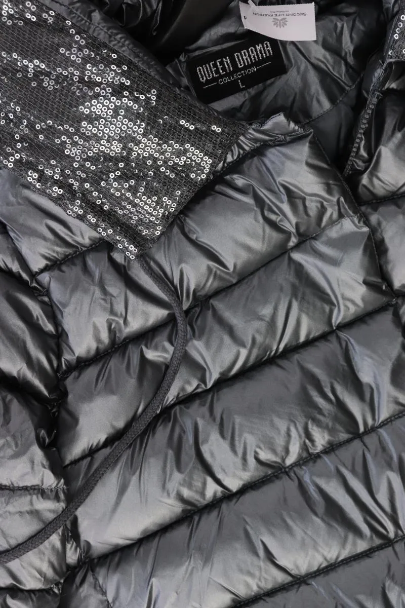 Queen Drama Winterjacke Gr. L neuwertig mit Pailletten grau aus Polyester