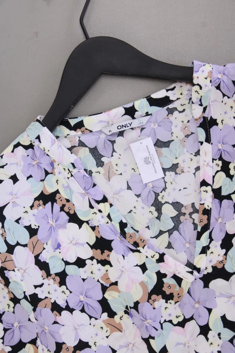 Only Sommerkleid Gr. XL mit Blumenmuster Kurzarm lila aus Viskose