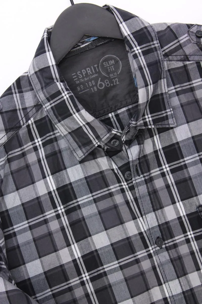 Esprit Karohemd für Herren Gr. XL kariert Langarm grau aus Baumwolle