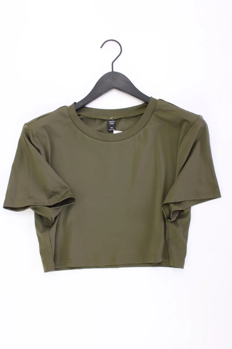 Shein Crop Shirt Gr. XL neuwertig Kurzarm olivgrün aus Polyester