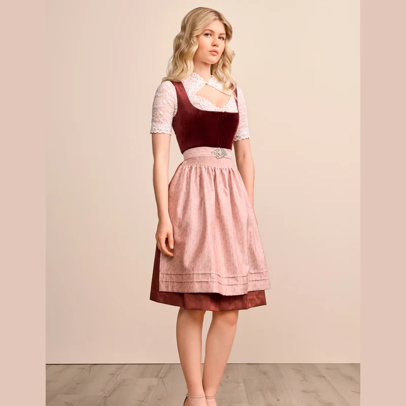 Krüger Dirndl Aurela Rot Samt Reißverschluss 60cm