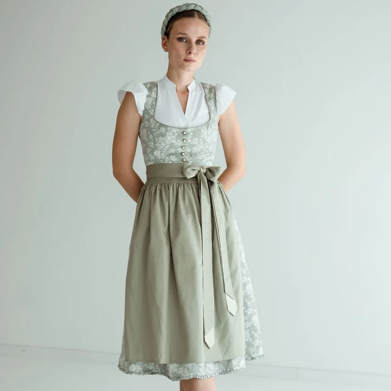 Alpenfee Dirndl Alma Mint Grün Blumenmuster 70cm