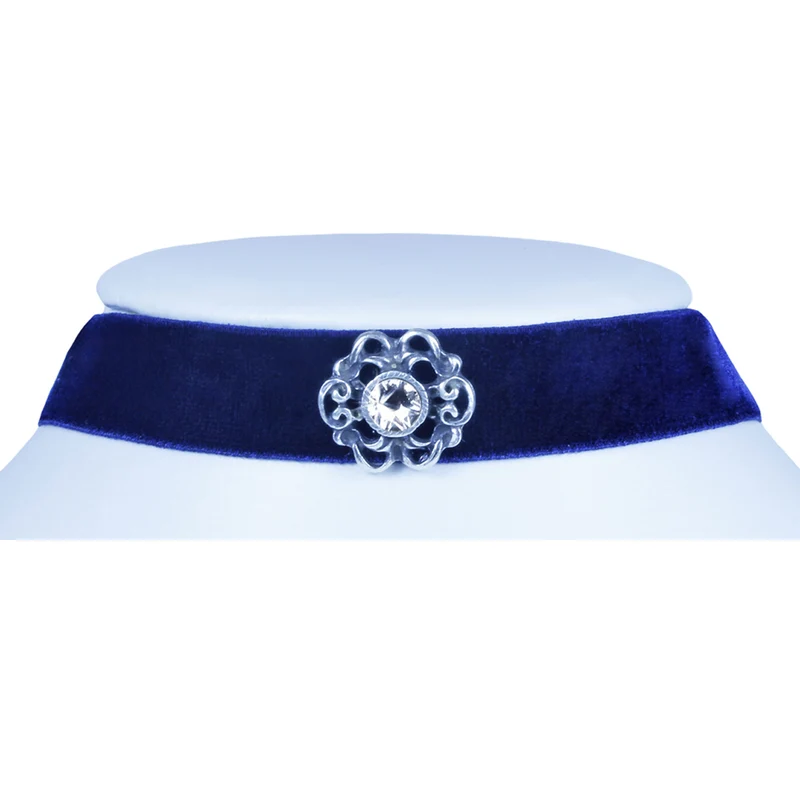 LUISIA® Samt Kropfband Annina mit Ornament und Premium Kristall - Dunkelblau
