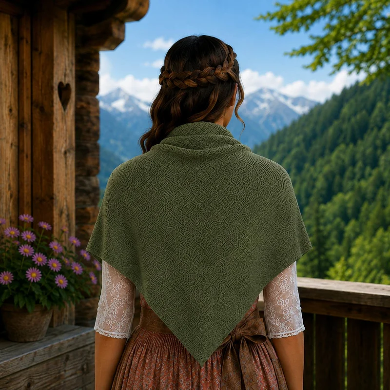 XL Strick Dreieckstuch - Schal 200 x 80 cm | Olivgrün