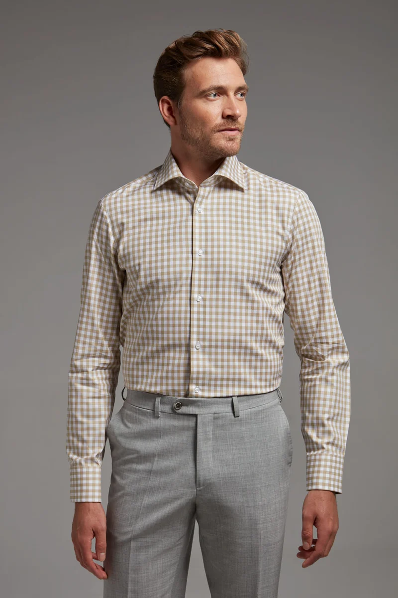 Hemd Modern Fit Karo Beige